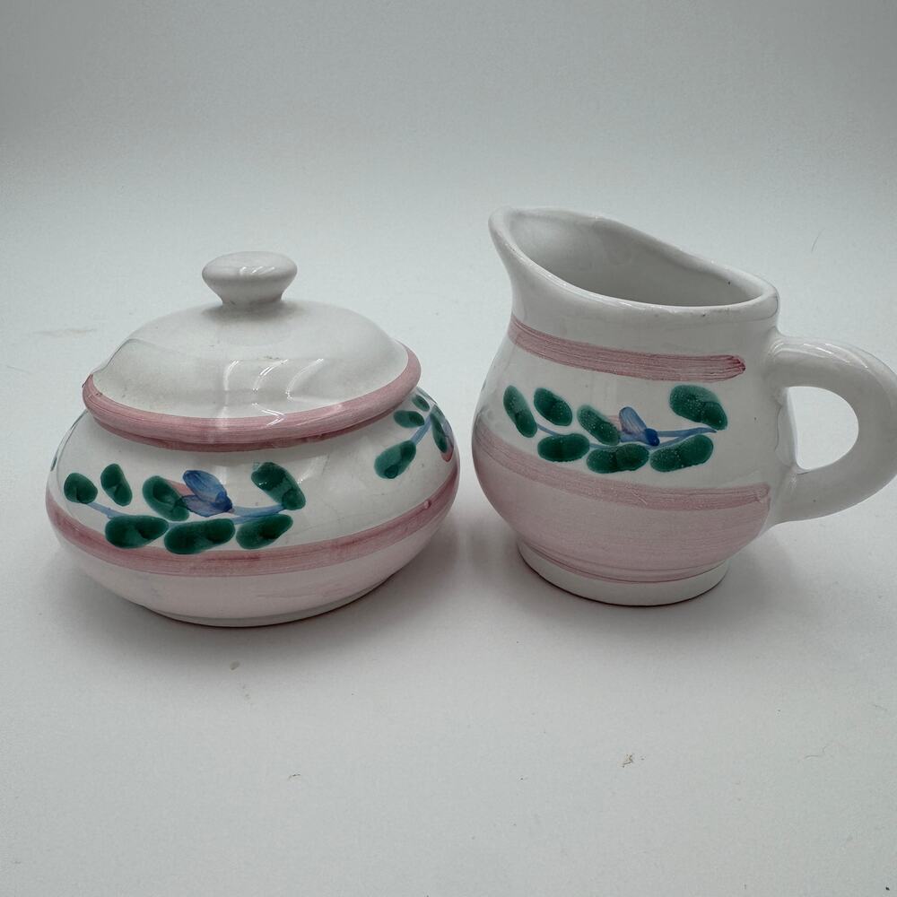 Vintage Caleca Sugar and Creamer Pink Garland Made in Italy Handpainted